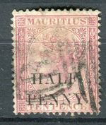 Mauritius SG77 1876-79 QV 1/2d on 10d maroon used
