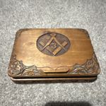 Small Masonic Hand Carved Wooden Box with Hinged Lid
