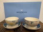 WEDGWOOD Meadow Flowers Japanese Tea Cup and Saucer Set of 2 Pair Unused W / Box