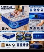 King Inflatable Air Mattress Built-In Electric Pump Soft Grey/Blue 203x183x46cm