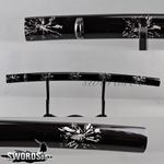 White flowers shinny Wood black saya scabbard for japanese samurai katana sword