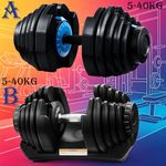 Adjustable Dumbbells Weights 40kg Single Home Gym Fitness Equipment Workout Set