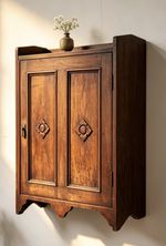 Small Antique Oak Wall Hanging Cabinet Cupboard Shelf c1900 Edwardian