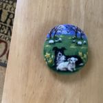 NEEDLE FELT BROOCH SPRING LAMB CUDDLING COLLIE DOG