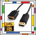 DisplayPort DP Male to VGA SVGA Cable 1.8M 1080P Gold-Plated Adapter Converter