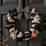 Halloween Pumpkin Ghost Bat Cat Wreath DK Knitting Pattern Only Printed Horror