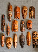 Collection of 15 African Decorative Hand Carved Wooden Masks - Job Lot
