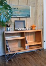 MID CENTURY SIDEBOARD WITH INDUSTRIAL METAL HAIRPIN LEGS AND DRAWERS RETRO BEECH