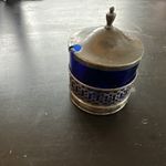Vintage Webster Sterling Silver Cobalt Glass Insert Jar Mustard (small Chip)