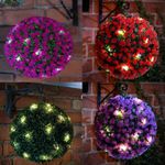 28cm Solar Powered Topiary Ball 20 LED Flower Lights Garden Sphere Dual Function