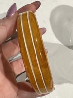 vintage butterscotch bakelite bangle bracelet Carved Lucite Inlay Chunky Tested