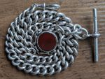 Antique 1892 Heavy 109g Sterling Silver Graduated Albert Chain Spinner Fob 41cm