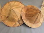 2 Vintage Asian Bamboo Straw Rice Paddy Farmer Hats Rustic Boho Decor Large