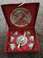 Vintage Oriental Miniature Tea Set in Red Hand Crafted Box
