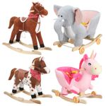 2 In 1 Plush Ride on Rocking Horse Elephant Rocker with Wheels Wooden Toy Cuuipd
