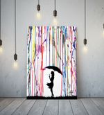 BANKSY COLOURED RAIN GIRL UMBRELLA - DEEP FRAMED CANVAS WALL ART GRAFFITI PRINT