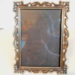Vintage Antique Brass Filigree MCM Picture Frame Scroll Ornate Velvet Easel 5x7"