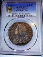 1746/5 English Half Crown S -3965A Lima Graded By Pcgs A/U 53.