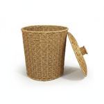 Lidded Trash Bin Retro Design Rattan Waste Bin Woven Texture for Bedroom, Office