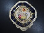 Antique Porcelain Cabinet Plate Cobalt Blue & Gilt Hand Painted Fruit & Floral