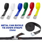 Metal Cam Buckle Tie Down Straps 25mm Webbing 1m - 5m Securing Luggage Trailer