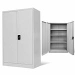 Grey Metal Storage Cabinet 2 Door Lockable Garage Office Filing Cupboard 3 Shelf