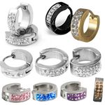 PAIR Cuff Huggie Hoop Earrings Surgical Stainless Steel Crystal MENS WOMENS