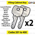 2x Filing Cabinet Key Cut to Code 201-400 Fits Triumph, Bisley Vickers Ronis L&F