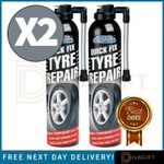 2 x QUICK FIX TYRE REPAIR KIT 300ML CAR TEMPORARY INFLATE FLAT TYRE FOAM SEALANT