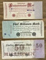 Lot Of 3 X Germany Hyperinflation Banknotes. Dated 1923. Vintage / Circulated 
