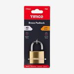 Timco P40 40mm Solid Brass Padlock Weather Resistant 3 Keys 6mm Shackle