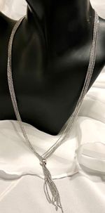 AREZZO Italy 20" STERLING SILVER Tassel Lariat Tiny BALL BEAD NECKLACE Vintage