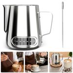 Coffee Milk Frothing Jug Frother Latte Container Metal Pitcher with Thermometer