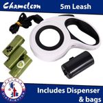 Extendable retractable Pet Leash with Poo Bag Dispenser Dog Lead 5 Metres