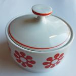 Hollohaza 1970s Ceramic sugar bowl condiment atomic vintage design Hungarian