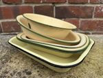 Job Lot Of Six Vintage Cream Yellow And Green Trim Enamel Dishes