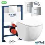 Rimless ECO Wall Hung Toilet Pan, Seat & GROHE 0.82m Low Height Cistern WC Frame