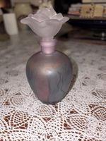 VTG Rare Canadian Fait A La Main Frosted Glass  Perfume Bottle W Flower Lid VGC