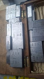 Vintage Ford Rectangular Gauge 24 Block Set, Wooden Case, Assorted Marked Sizes