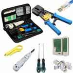 COMPLETE RJ45 NETWORK TOOL KIT CABLE CRIMPING CRIMPER TESTER PASS-THROUGH SET UK