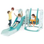 COSTWAY Toddler Slide and Swing Set 4-in-1 Indoor Playground w/Extra-long Slide