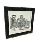 Vintage 1977 Seattle “The Old and the New” Don Morrow framed pen and ink drawing