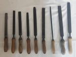 Joblot of 9 vintage heavy duty wooden handled metalworking files