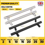 Kitchen Cupboard Cabinet T-Bar Door Handle Brushed Stainless Steel & Black