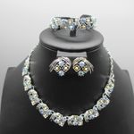 Coro Necklace Bracelet Earrings Rhinestone Blue AB Simulated Pearl Demi Parure