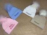 Personalised Baby Hat 0-6 Months | Unisex Faux Pom Pom | Boy & Girl Baby Shower