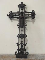 19th Century French Cast Iron Crucifix Cross Grave Marker Antique