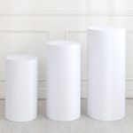 3 Set White Cylinder Spandex Stand Covers Plinth Stand Cover Party Wedding Decor