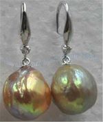 11-12mm Purple Multicolor Baroque Keshi Freshwater Pearl Dangle Silver Earrings