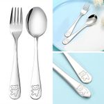 Cute Bear Children Spoon and Fork Set Toddler Utensils Metal Cutlery Safe DH